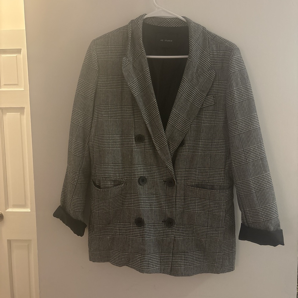 American Eagle Outfitters Gray Plaid Blazer